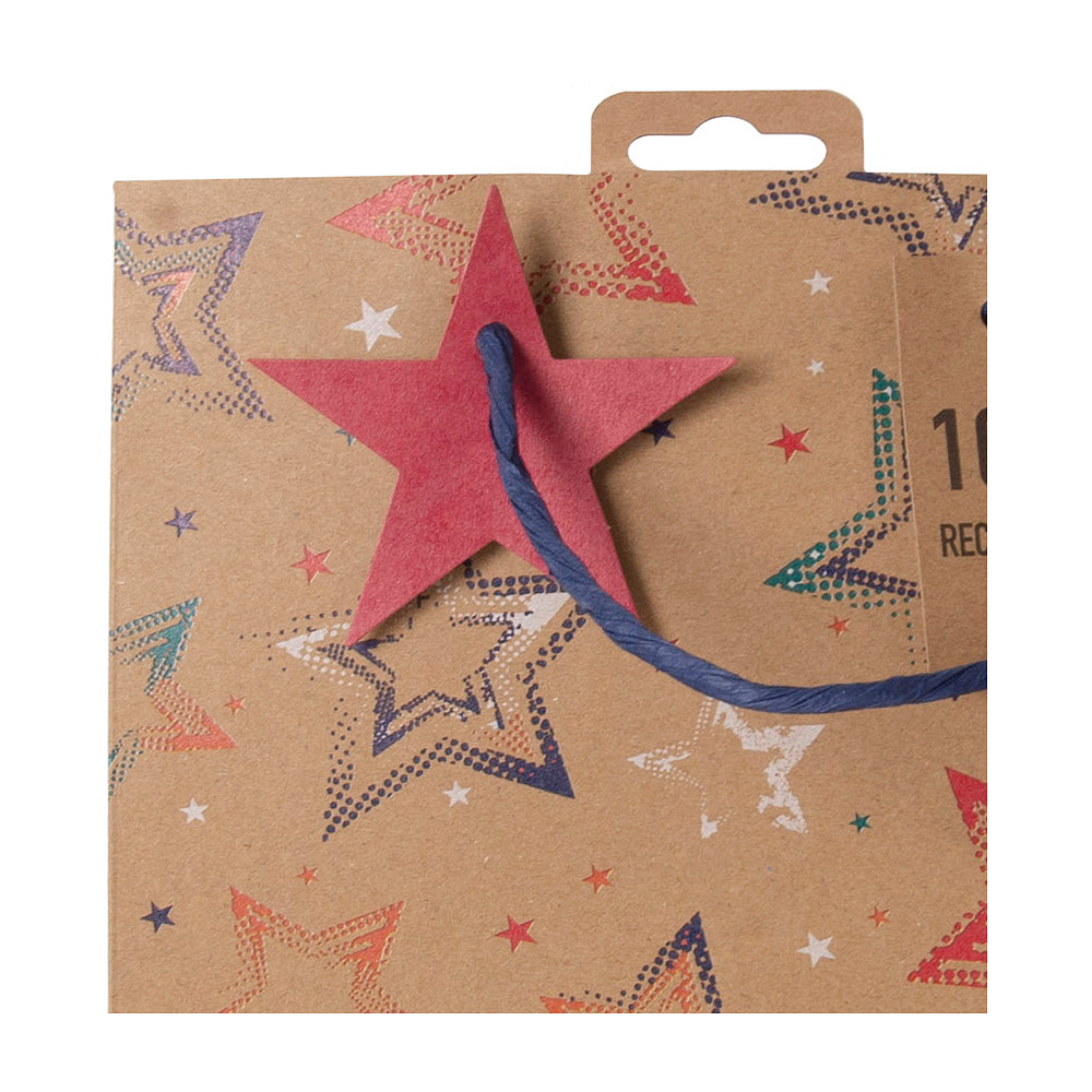 Пакет бумажный подарочный "Stars kraft", 26.5x14x33 см - 4