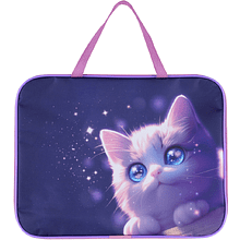 Папка для тетрадей "Love cat", А4, с ручками, молния, розовый, фиолетовый