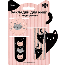 Закладка для книг "Розовые коты", 44x44 мм, 3 штуки, на магните
