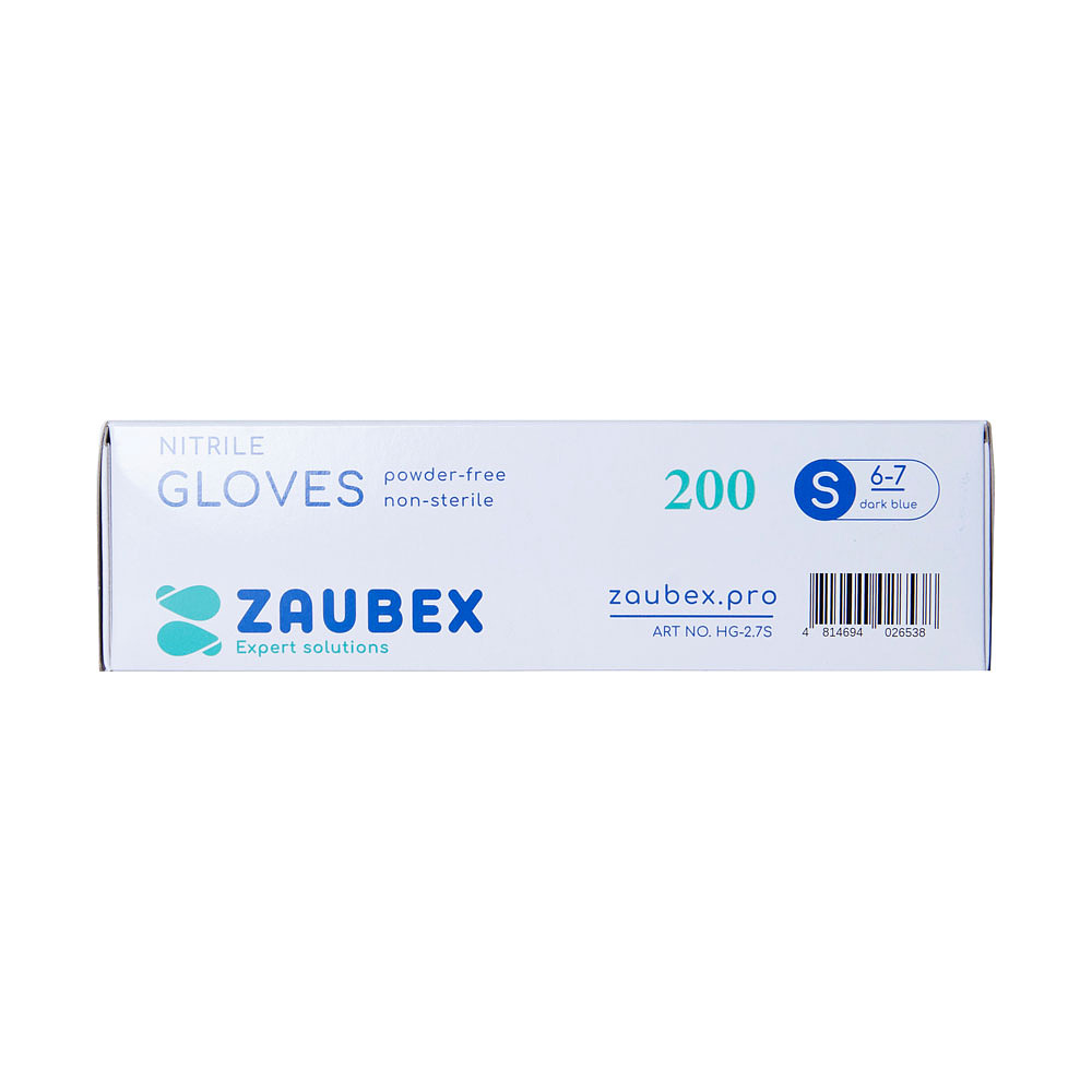 Перчатки нитриловые неопудренные одноразовые "Zaubex", р-р S, 200 шт/упак, голубой - 9
