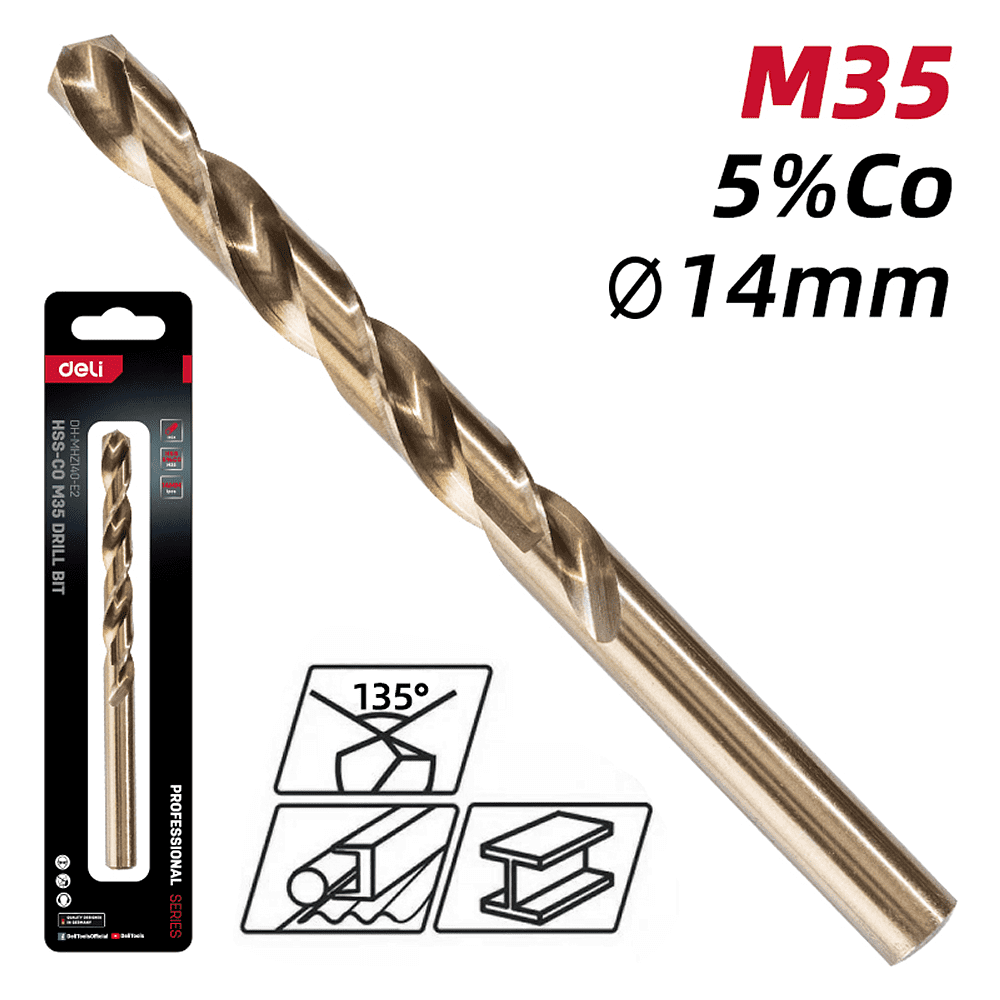 Сверло по металлу Deli RS EDH-MHZ140-E2, 14.0 мм, DIN 338, HSCo 5% - 2 Сверло по металлу Deli RS EDH-MHZ140-E2, 14.0 мм, DIN 338, HSCo 5% - 2