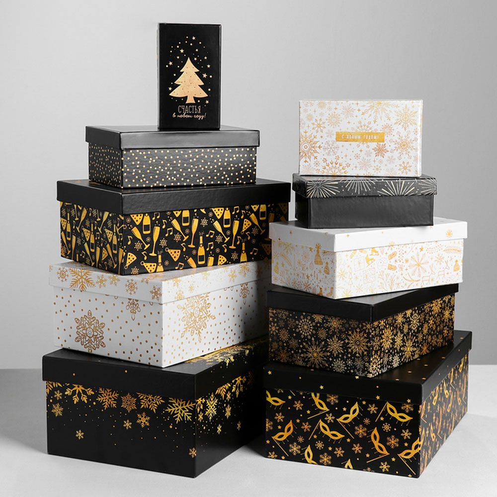Коробка подарочная "Золотой", 28x18.5x11.5 см, разноцветный