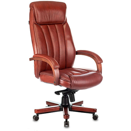 Кресло для руководителя Бюрократ "T-9922WALNUT", кожа, металл, дерево, светло-коричневый 
