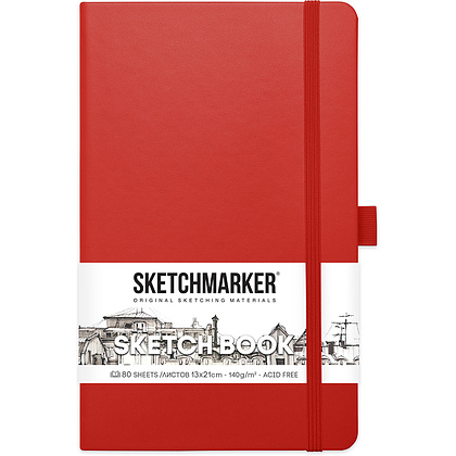 Скетчбук "Sketchmarker", 13x21 см, 140 г/м2, 80 листов, красный