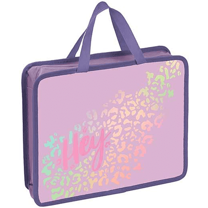 Папка для тетрадей "First Hey", А4, с ручками, молния, сиреневый