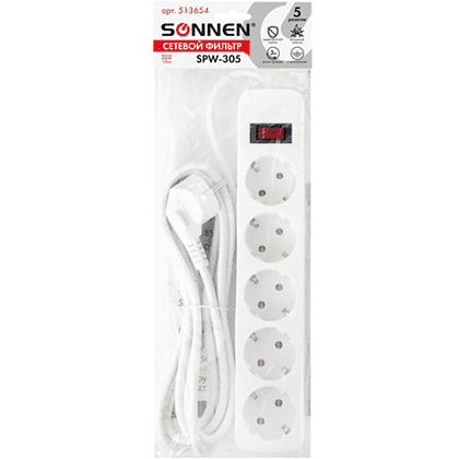 Сетевой фильтр Sonnen SPW-305, 3 м, 5 розеток, белый - 8