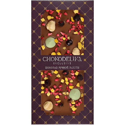 Шоколад молочный с украшением "Манго, Фундук, Лайм", 80 гр