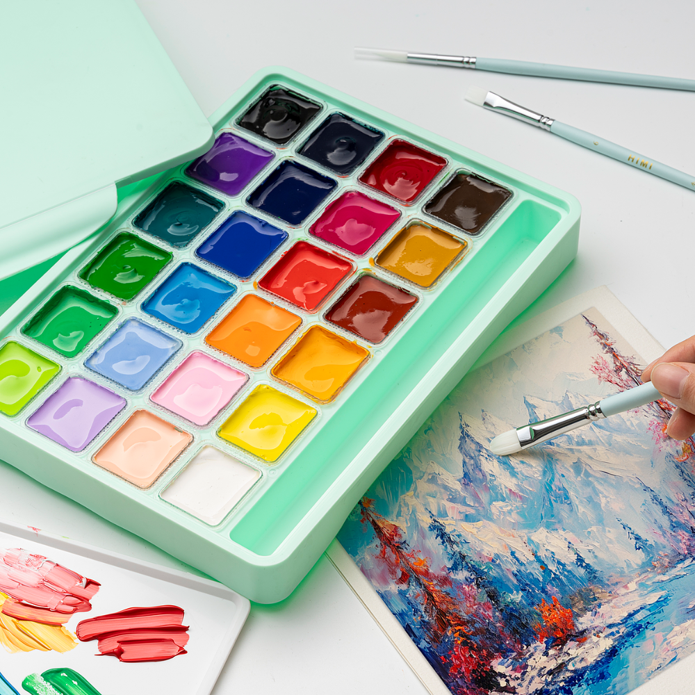 Гуашь "Himi Miya Jelly Cup", 24 цвета, 30 мл, ассорти, зеленый футляр - 4