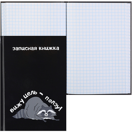 Книга записная "Енот", А6, 105x148 мм, 48 листов, в клетку, черный