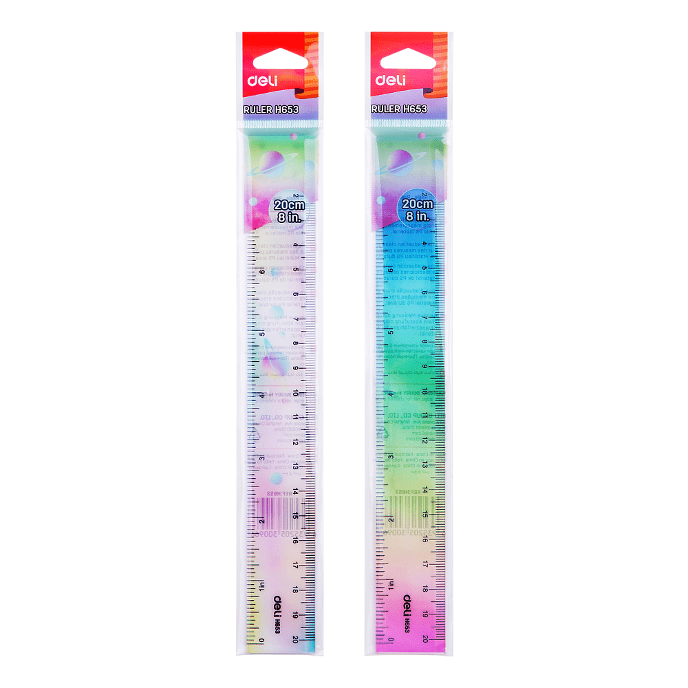 Линейка "Deli EH653", 20 см, прозрачный, ассорти градиент 