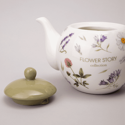 Чайник керамический "Flower story", 900 мл, белый, зеленый - 4