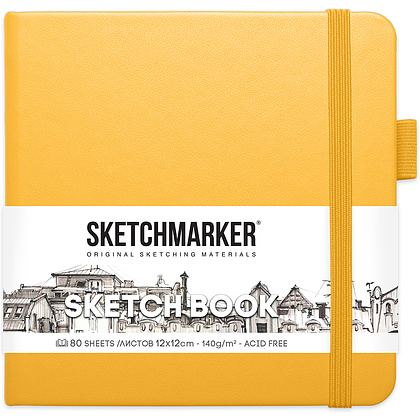 Скетчбук "Sketchmarker", 12x12 см, 140 г/м2, 80 листов, желтый