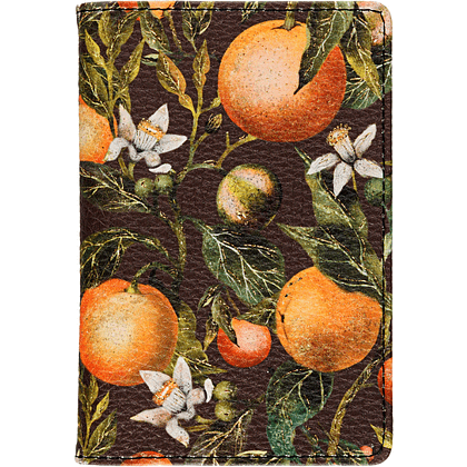 Обложка для паспорта "Flora. Paradise. Oranges", кожзам, зеленый, оранжевый