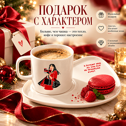 Чашка с блюдцем "А почему мне до сих пор не принесли кофе?", 200 мл, костяной фарфор, белый - 4