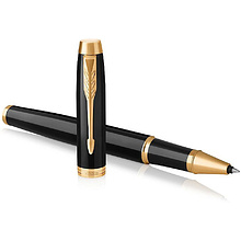 Ручка-роллер Parker "IM Black Lacquer GT", 0.5 мм, черный, золотистый, стерж. черный