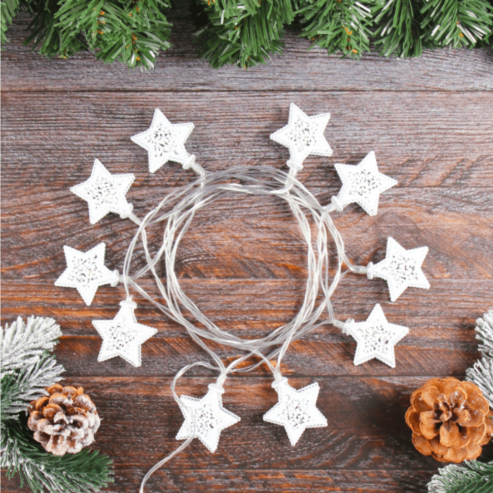 Гирлянда электрическая LED "Нить" с насадками "Ажурная звезда" 2 м, тепло-белый - 4