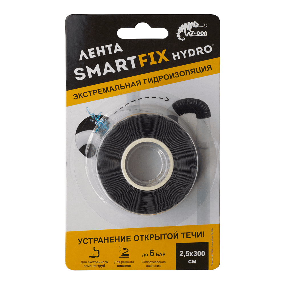 Лента гидроизоляционная 25 мм x 3 м SmartFix SMH2530B силикон, черный