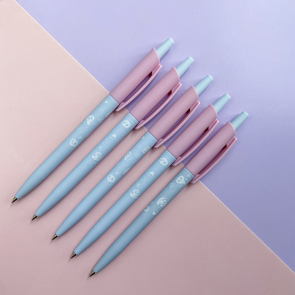 Ручка шариковая автоматическая "HappyClick. Зефирные животные. Панды", 0.5 мм, розовый, голубой, стерж. синий - 7