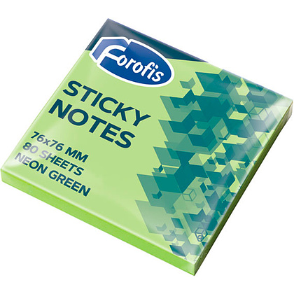 Бумага для заметок на клейкой основе "Forofis", 76x76 мм, 80 листов, зеленый неон
