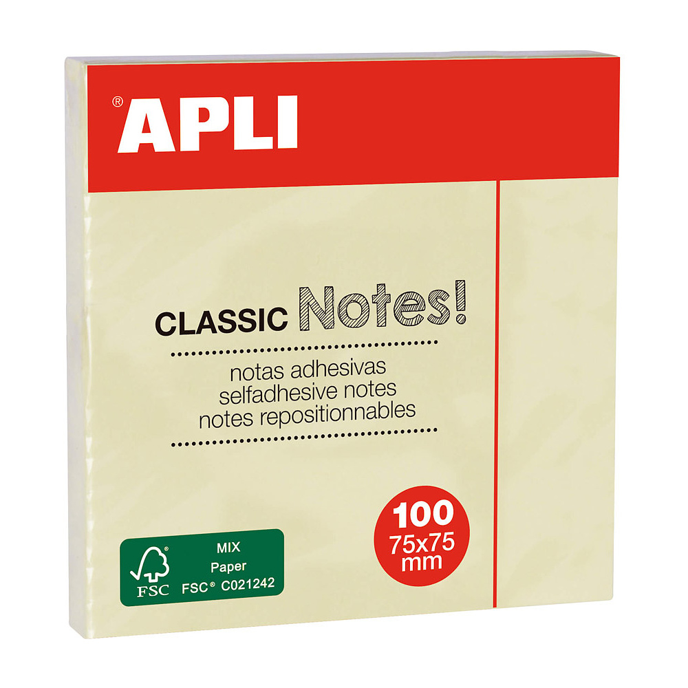 Бумага для заметок на клейкой основе "Classic notes", 75x75 мм, 100 листов, желтый