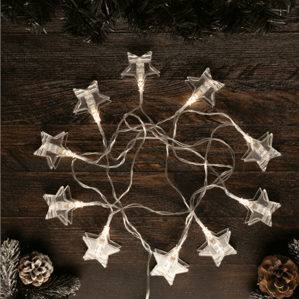 Гирлянда электрическая LED "Нить" с насадками "Прищепка Звезда", 2 м, тепло-белый - 5