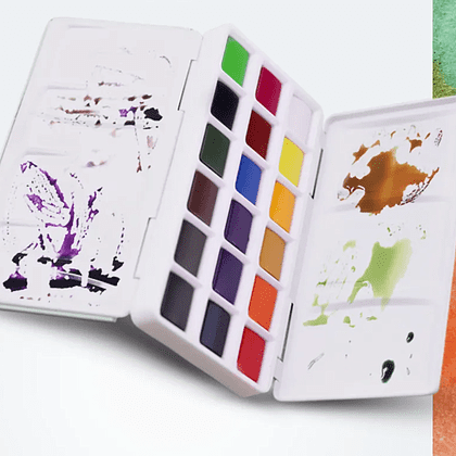 Набор для рисования акварелью "Himi Miya" (краски 18 цветов, кисть, бумага, стакан), голубой футляр - 3