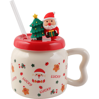 Кружка керамическая "Новый год", 450 мл, с крышкой, ассорти - 4