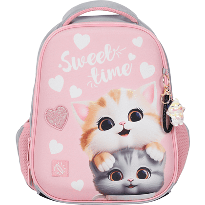 Рюкзак школьный "First Cute cats", розовый, серый