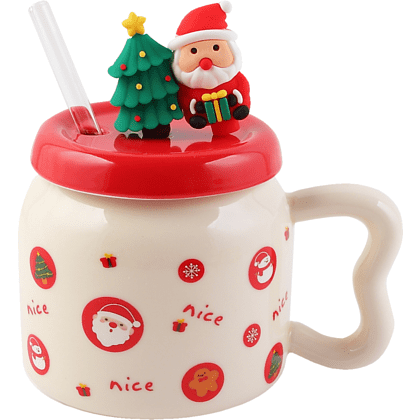 Кружка керамическая "Новый год", 450 мл, с крышкой, ассорти - 3