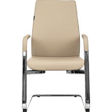 Кресло на полозьях Бюрократ "_JONS-LOW-V", натуральная кожа, бежевый, металл хром