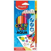 Цветные карандаши Maped "Aqua" + кисточка, 12 цветов