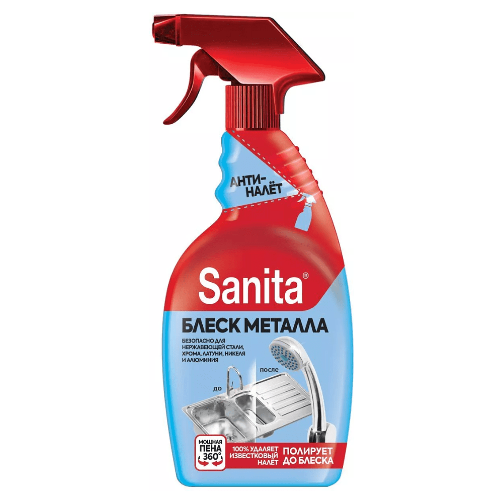 Средство чистящее для нержавеющей стали SanitaR "Блеск металла", 500 мл, с триггером
