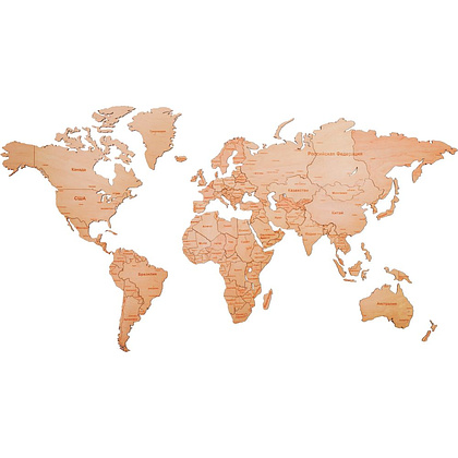 Пазл деревянный "Карта мира" одноуровневый на стену, L 3142, натуральный, 60х105 см - 2