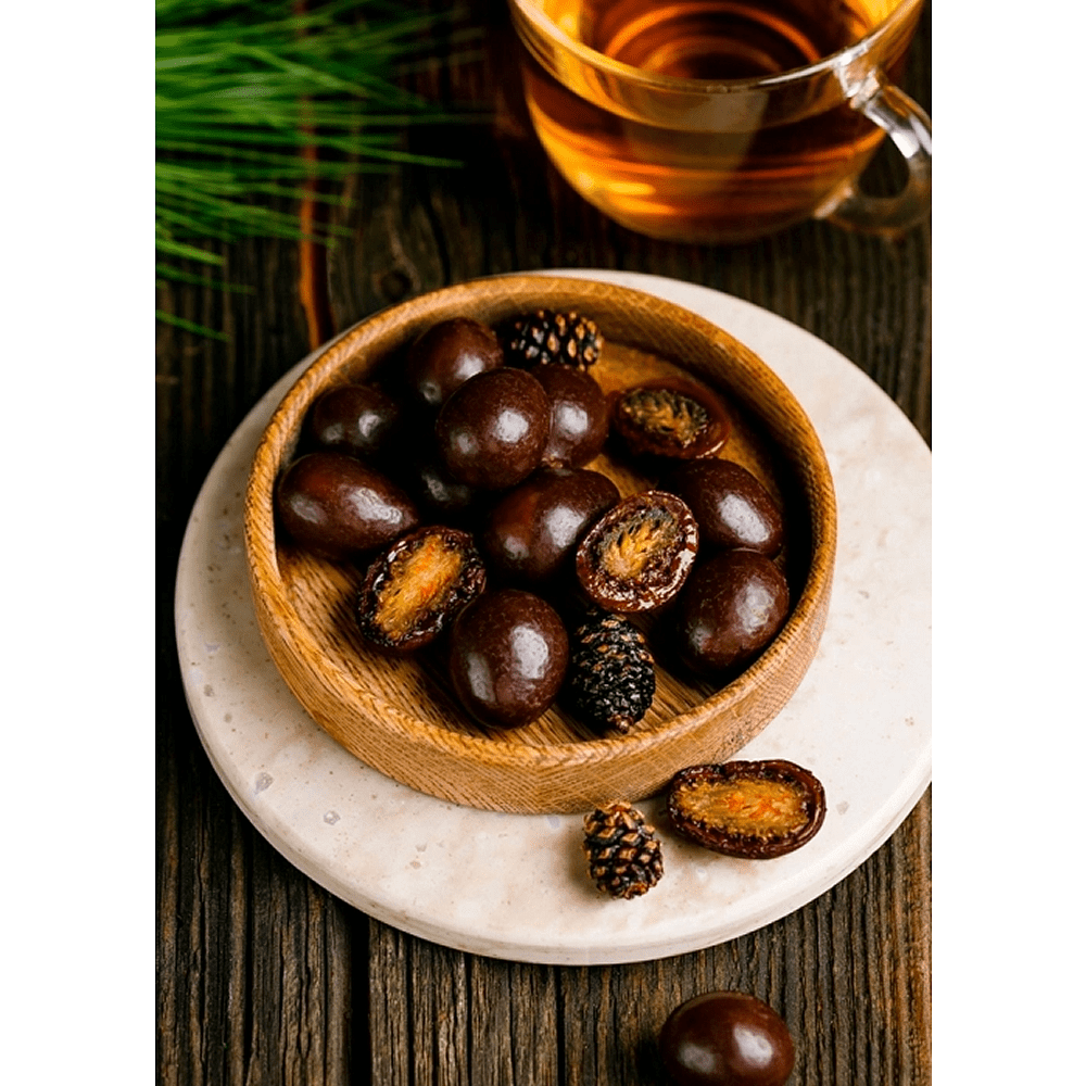 Конфеты "Сибирский кедр", сосновая шишка в темном шоколаде, 60 гр. - 3