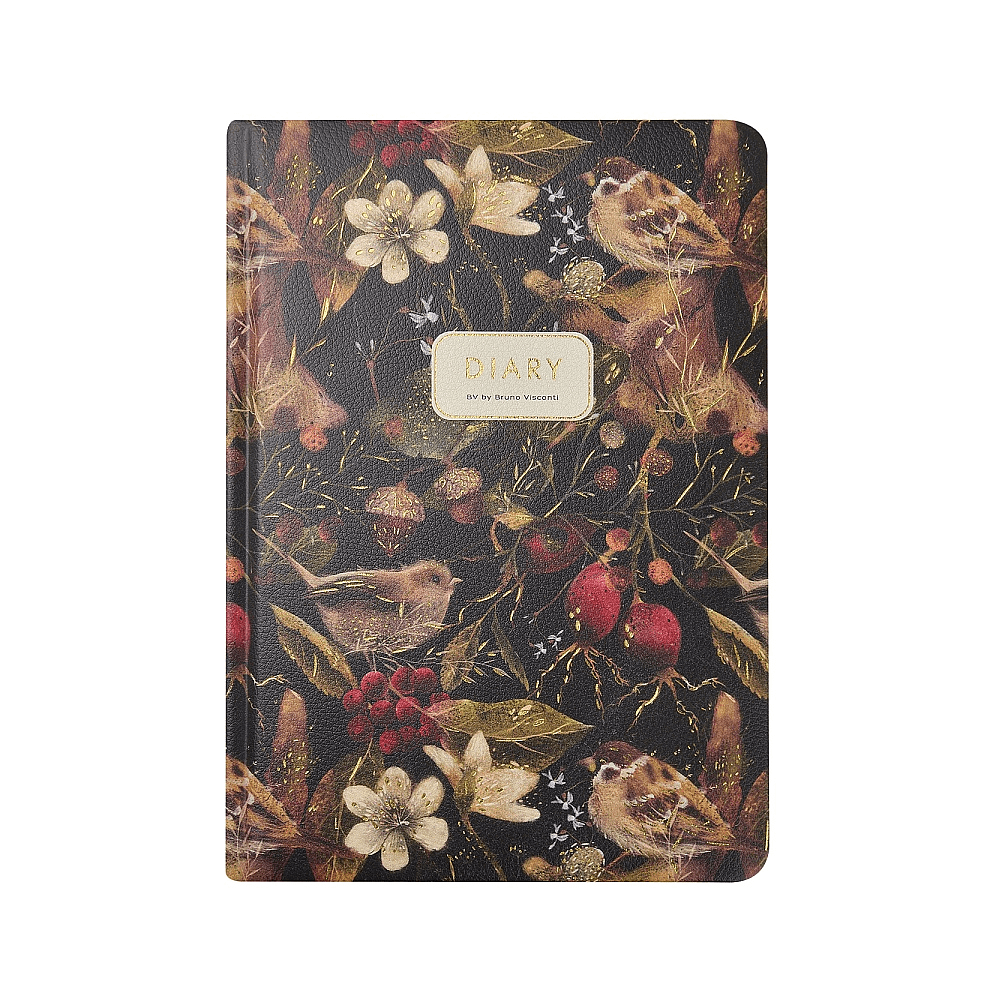 Ежедневник недатированный "Flora. Воробей", А5, 240 страниц, черный