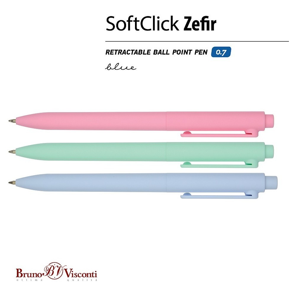 Ручка шариковая автоматическая "SoftClick. Zefir", 0,7 мм, пластик, ассорти, стерж. синий - 2