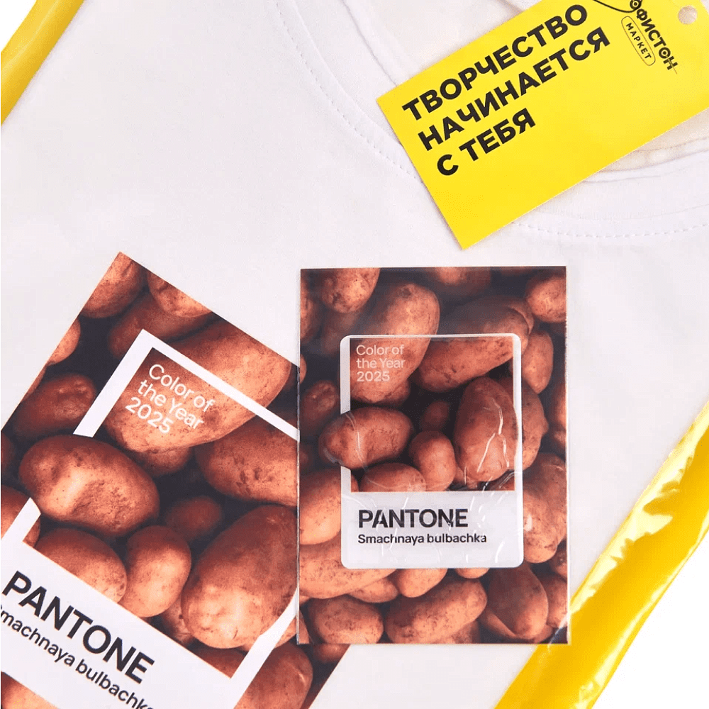 Набор сувенирный "Футболка унисекс оверсайз "Pantone 2025", XS, белый + открытка-стикер 3D" - 3