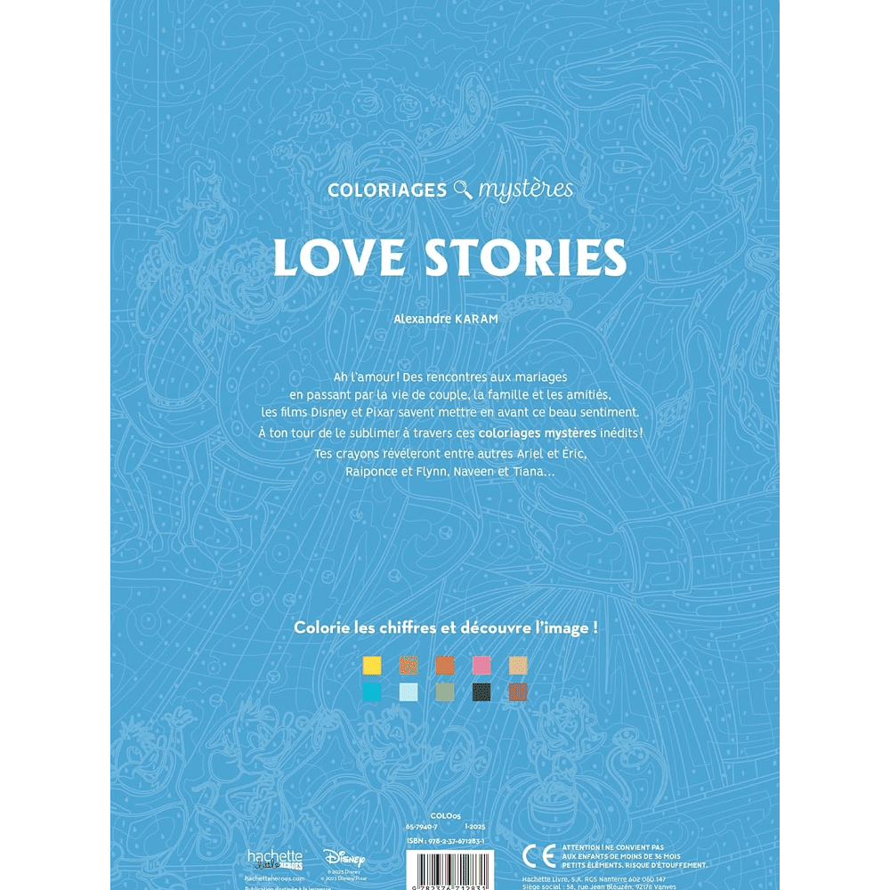 Раскраска по номерам на фрунцузском языке "Coloriages mystères Disney - Love Stories" - 2