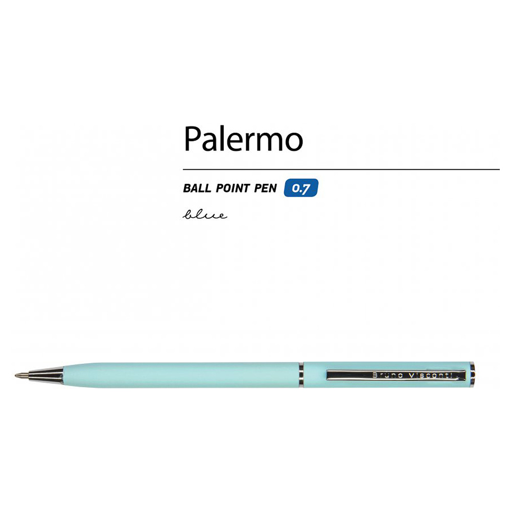 Ручка шариковая автоматическая "Palermo", 0.7 мм, нежно-голубой, серебристый, стерж. синий - 3