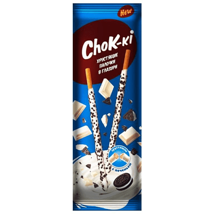 Палочки "CHOKI-KI" в белой глазури с какао печеньем, 40 гр 