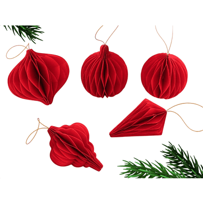 Игрушка бумажная елочная "10888059", 5 шт, красный