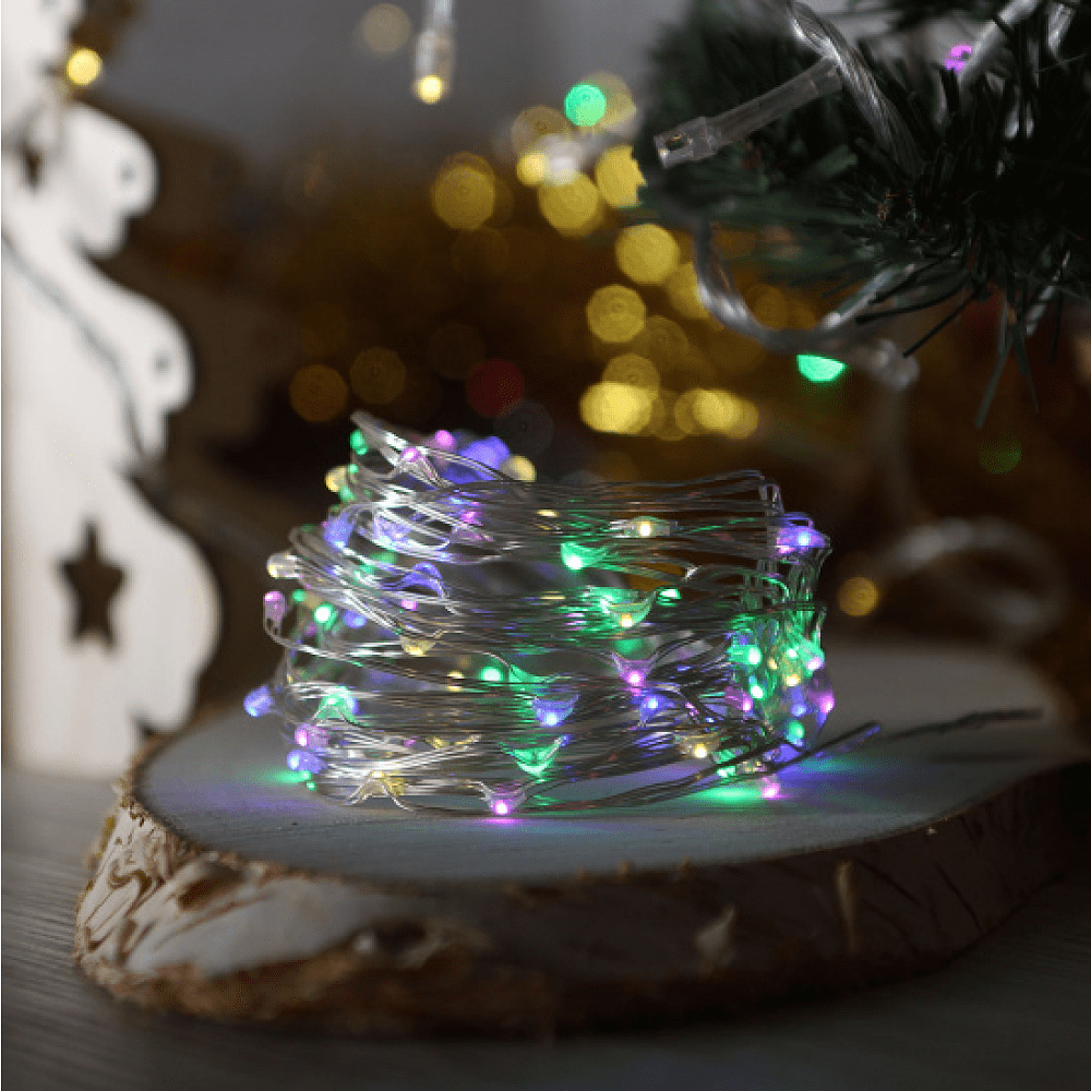 Гирлянда электрическая LED "Нить" с насадками "Роса" 10 м, мультиколор - 2