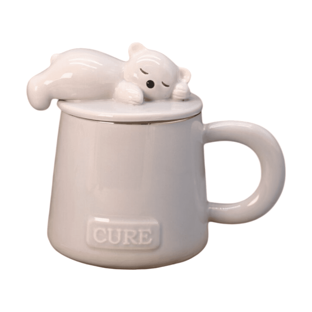 Кружка с крышкой "Cure bear", керам., 390 мл., бежевый