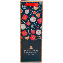 Пакет бумажный подарочный для бутылки "Счастья в Новом году", 36x13x10 см, разноцветный