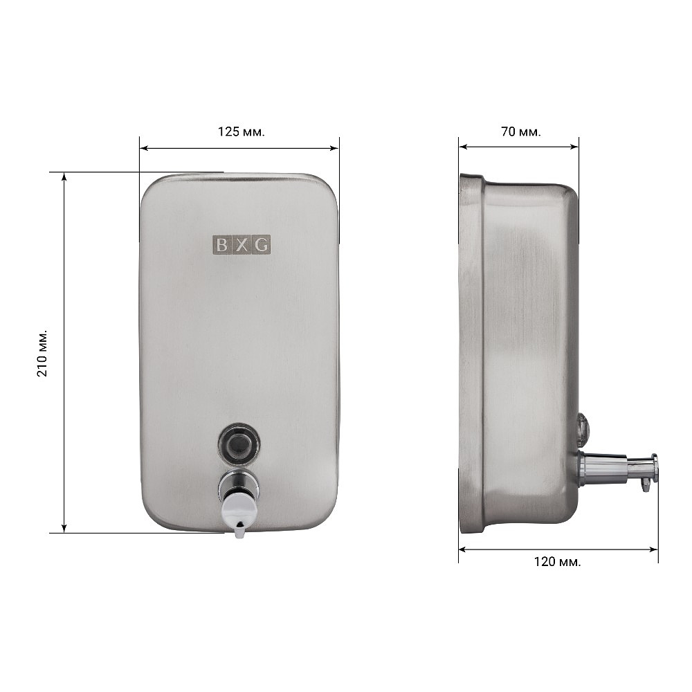Диспенсер для жидкого мыла BXG "SD H1-1000M", 1 л, ручной, металл, серебристый, матовый - 2