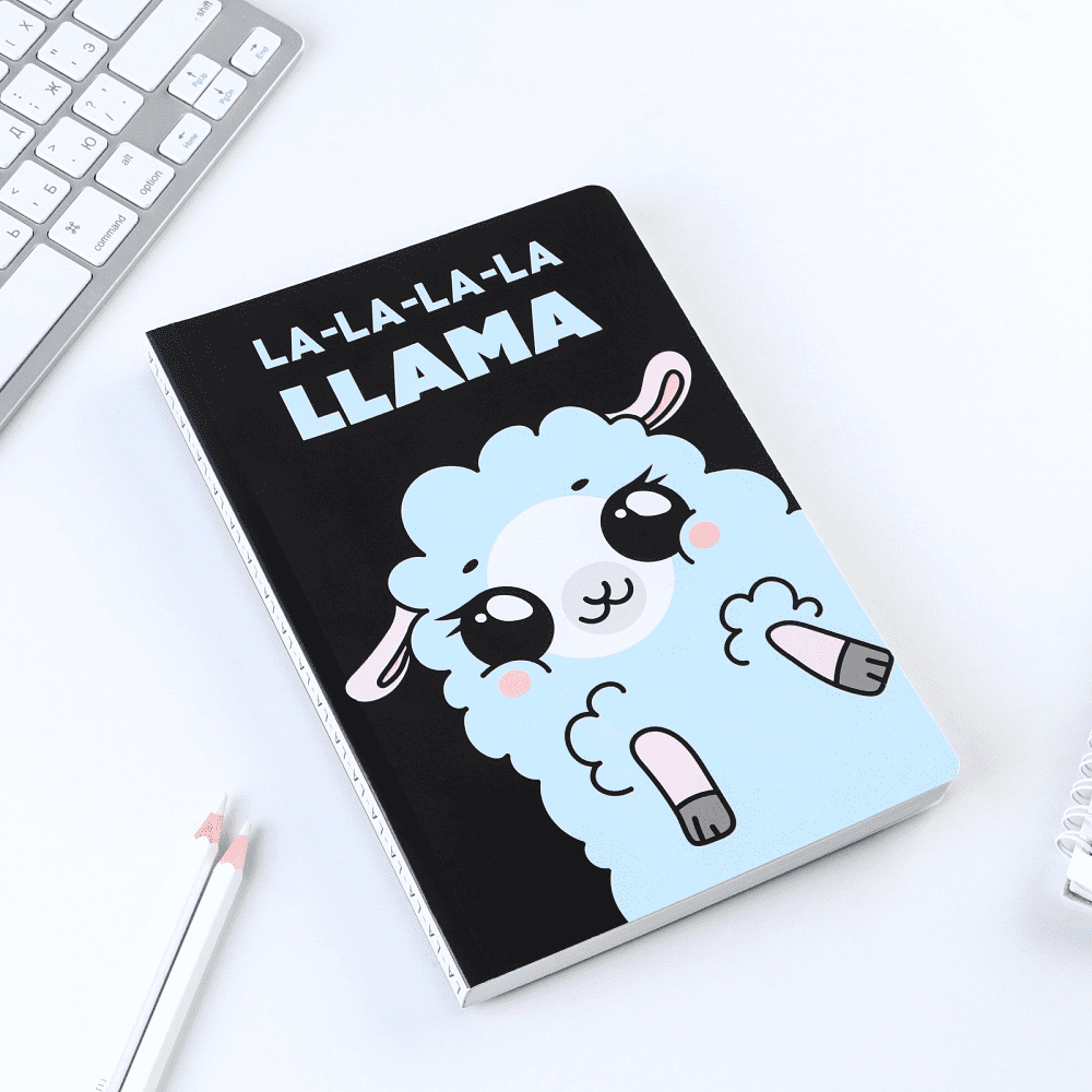Ежедневник недатированный "LL-La-La-Llama", А5, 192 страницы, черный, голубой - 7