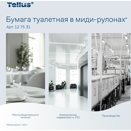 Бумага туалетная Tellus Комфорт T6, в миди-рулонах 100 м, 2 слоя - 11