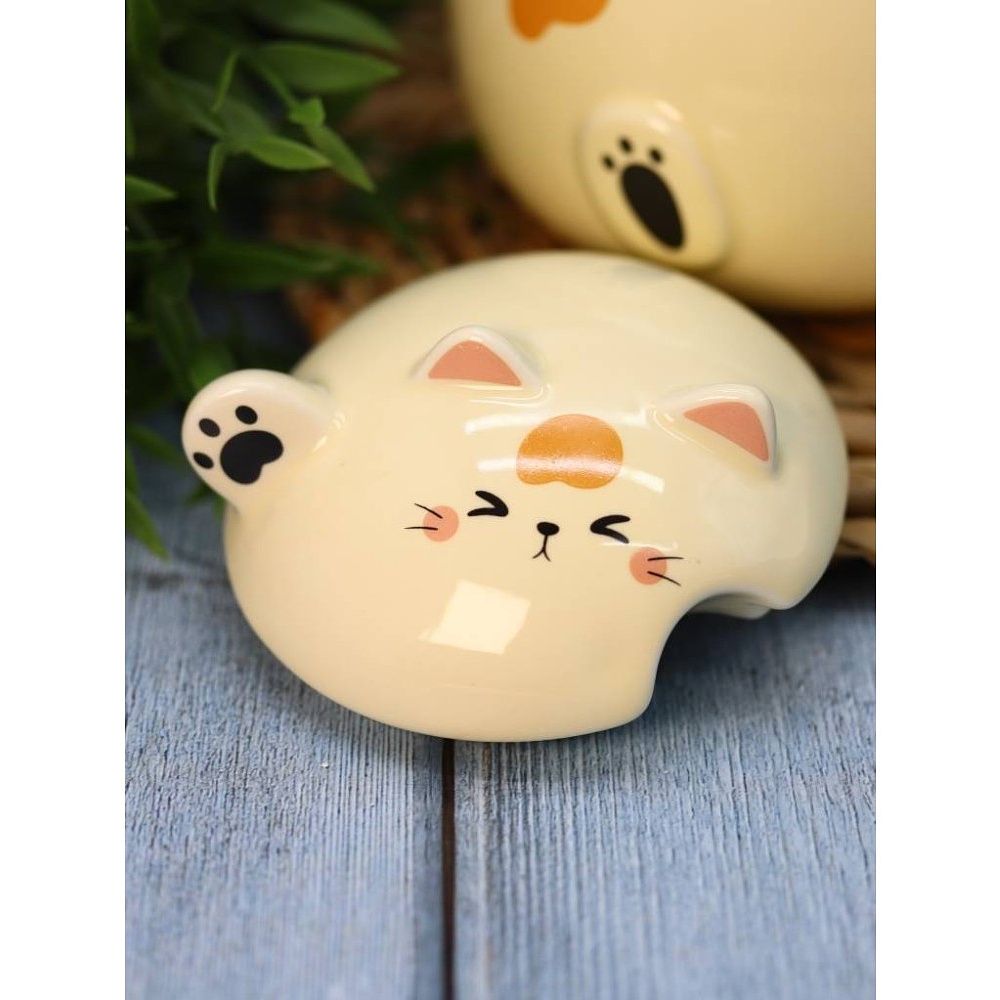 Кружка с крышкой "Chubby cat", 460 мл., керамика, с ложкой, желтый - 8 Кружка с крышкой "Chubby cat", 460 мл., керамика, с ложкой, желтый - 8