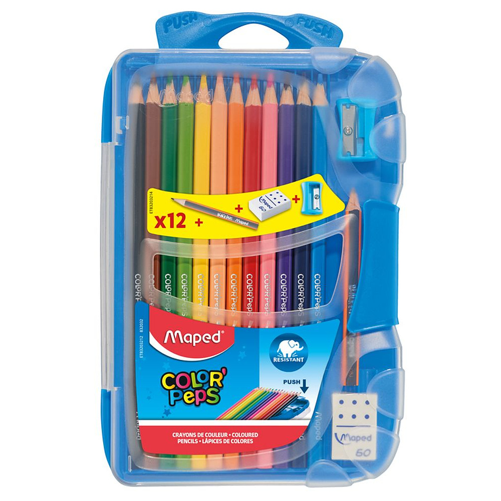 Цветные карандаши Maped "Color Peps" + точилка + ластик + простой карандаш, 12 цветов, -50%