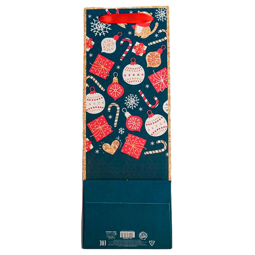 Пакет бумажный подарочный для бутылки "Счастья в Новом году", 36x13x10 см, разноцветный - 4